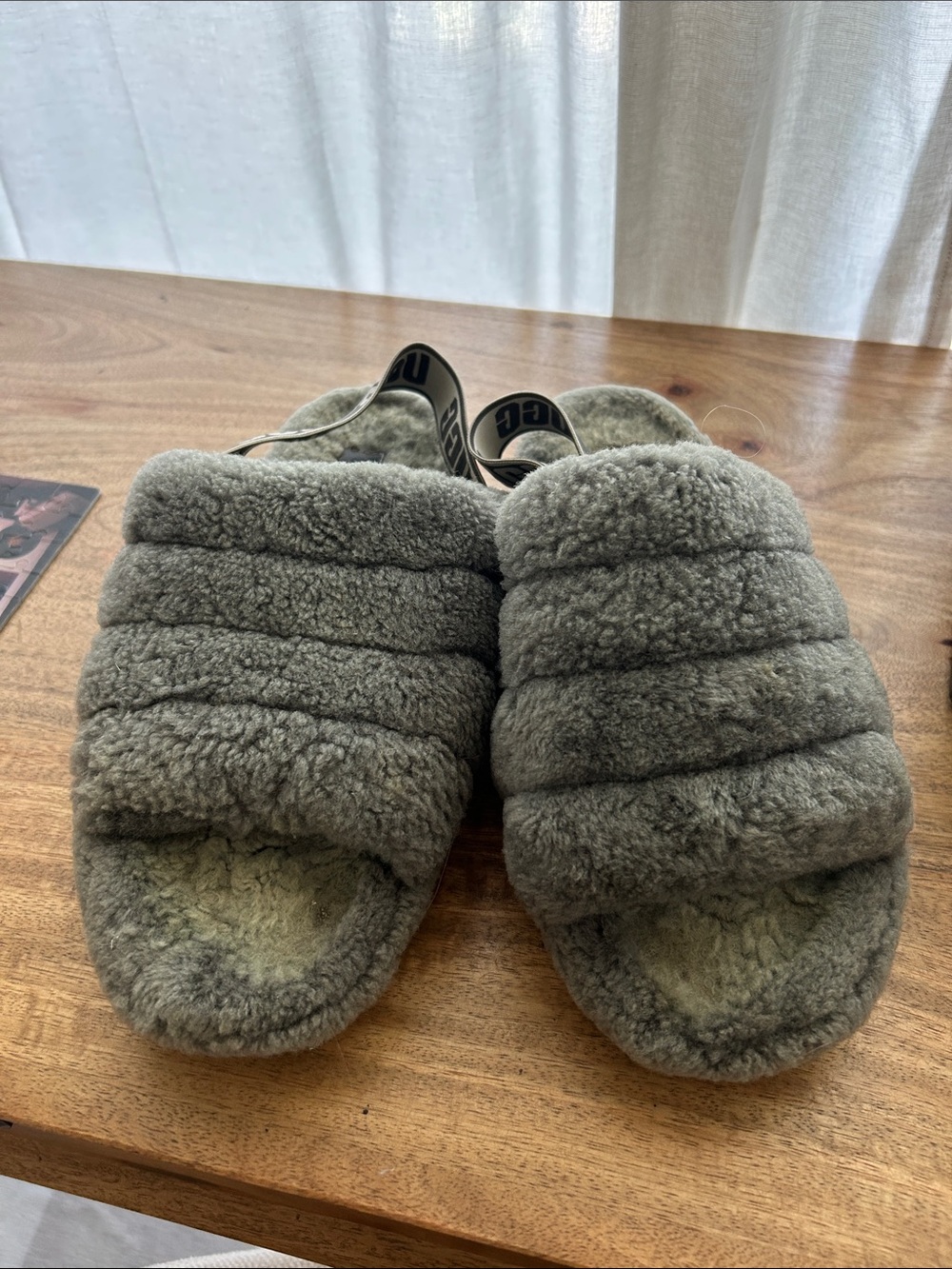 UGG Women's Gray Plush Shearling Slide Slippers